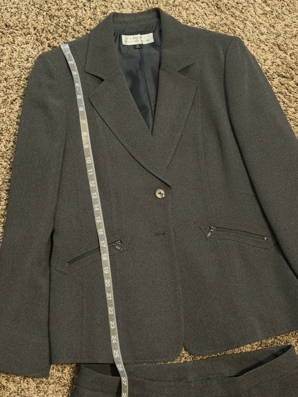 Tahari  ASL Dark Charcoal Gray Tailored Pantsuit - Picture 5 of 12